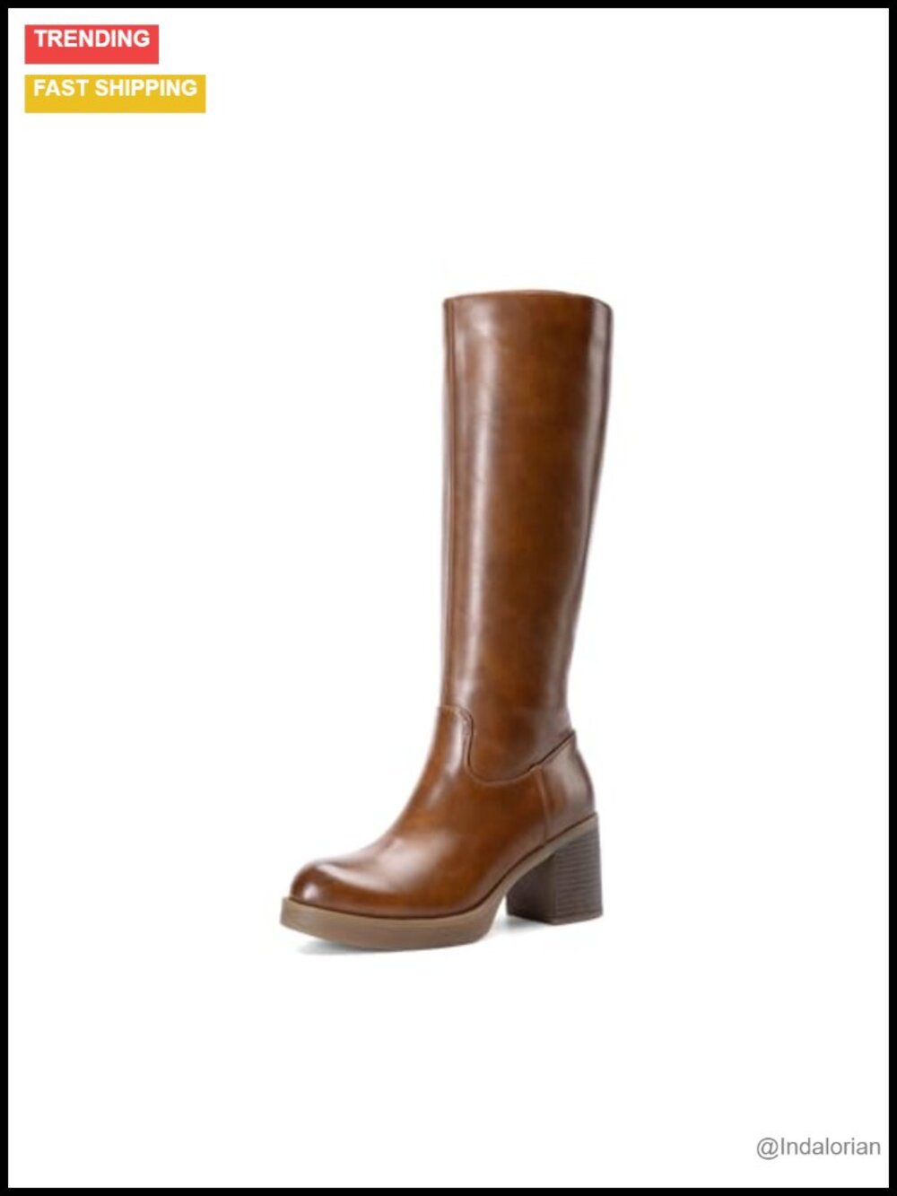 Knee High Platform Boots Faux Leather Round Toe Tall Heeled Boots
